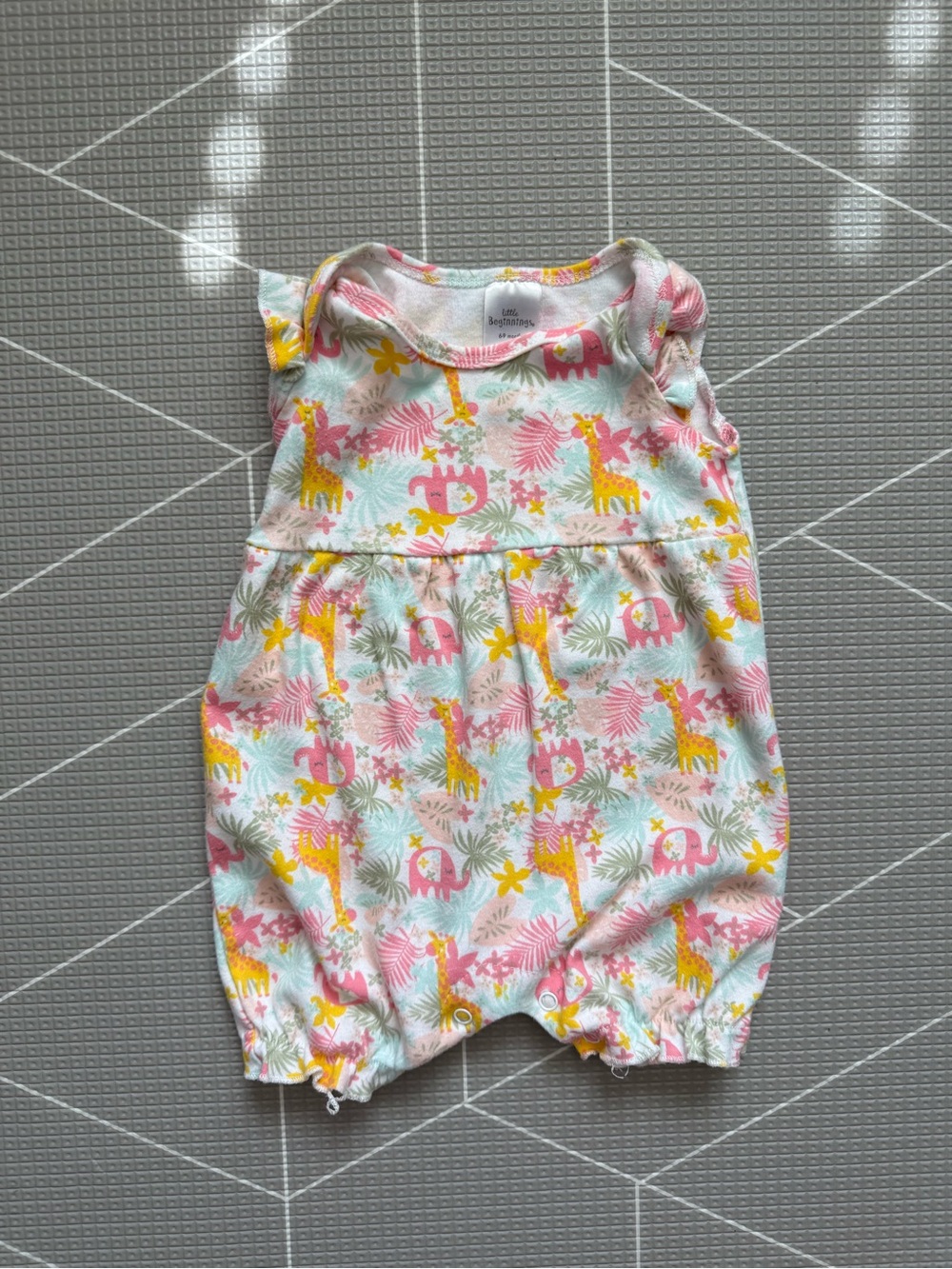 Little beginnings|Baby girl Pink, Yellow Jungle Animal Sleeveless bubble Romper•